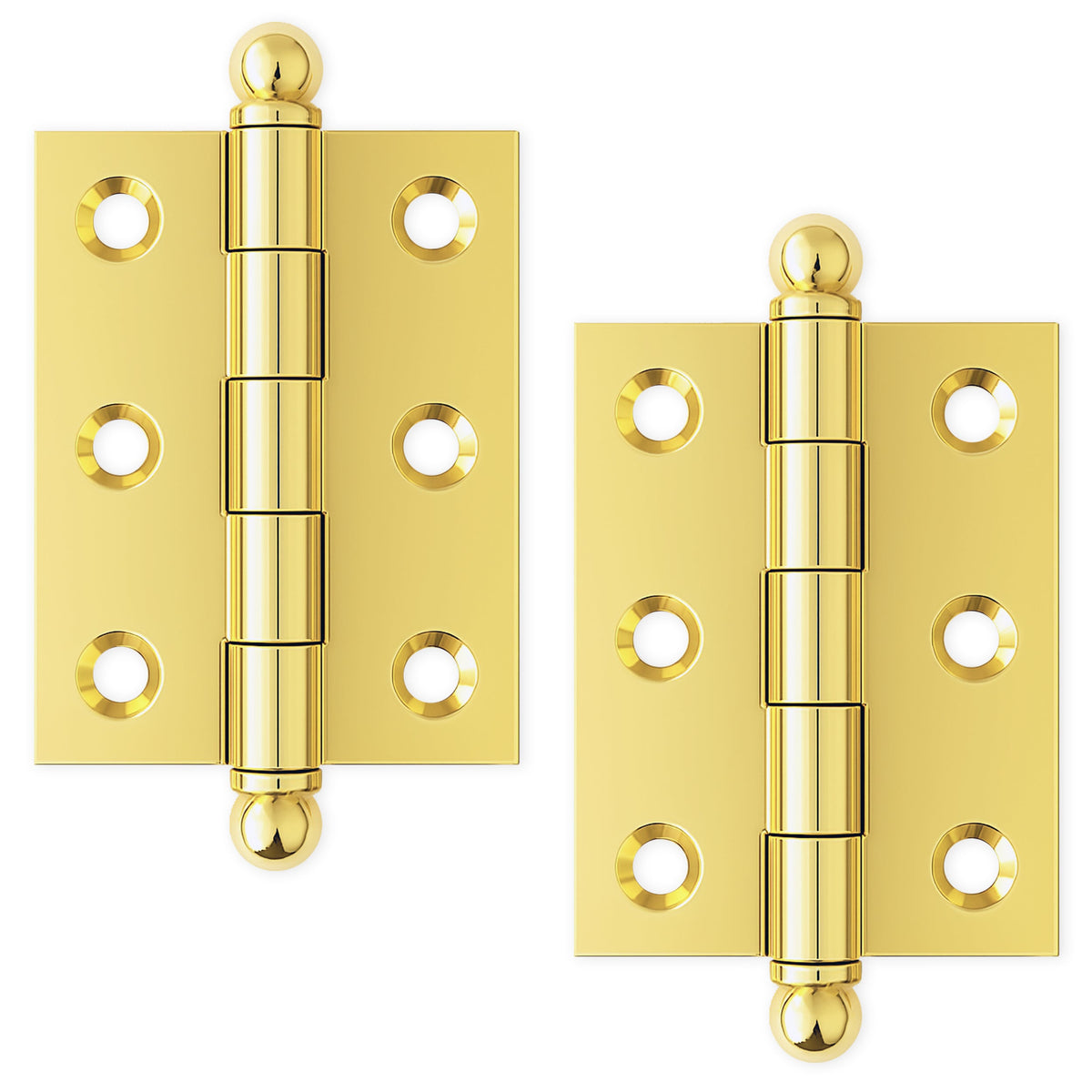 2" x 1-1/2" Cabinet Hinge, w/ Ball Tips, Solid Brass - Non Lacquered Polished Brass - 1 Pair Finsbury Hardware Ball Bearing Hinges