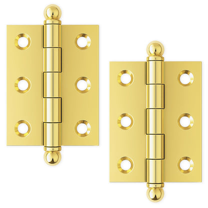 2" x 1-1/2" Cabinet Hinge, w/ Ball Tips, Solid Brass - Polished Brass - 1 Pair Finsbury Hardware Ball Bearing Hinges