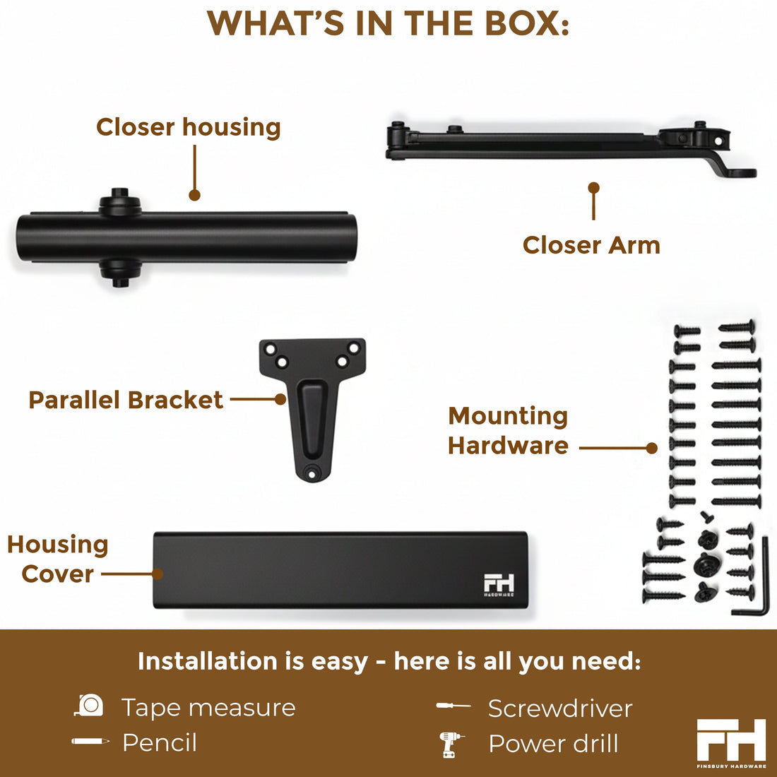Heavy Duty Aluminum Commercial Door Closer - Matte Black Finsbury Hardware Hardware