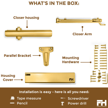 Heavy Duty Aluminum Commercial Door Closer - Gold Finsbury Hardware Hardware