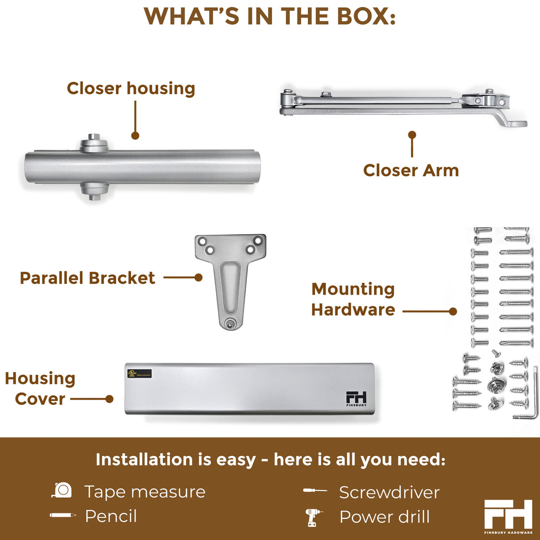 Heavy Duty Aluminum Commercial Door Closer - Aluminum Finsbury Hardware Hardware