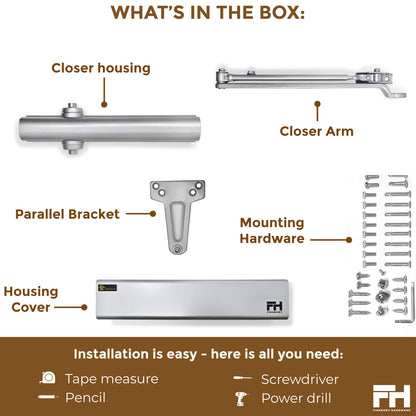 Heavy Duty Aluminum Commercial Door Closer - Aluminum Finsbury Hardware Hardware