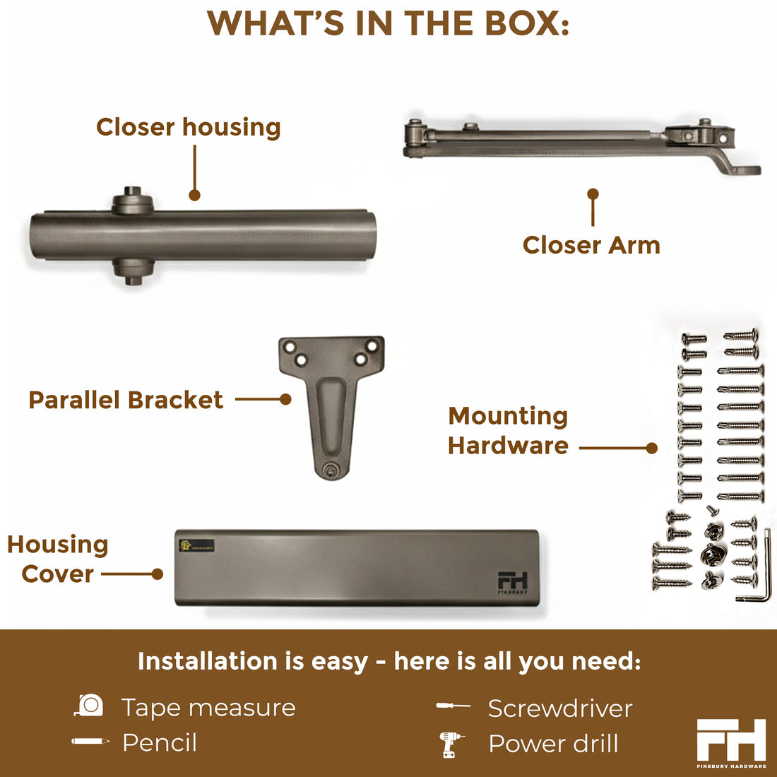 Heavy Duty Aluminum Commercial Door Closer - Duronotic Finsbury Hardware Hardware