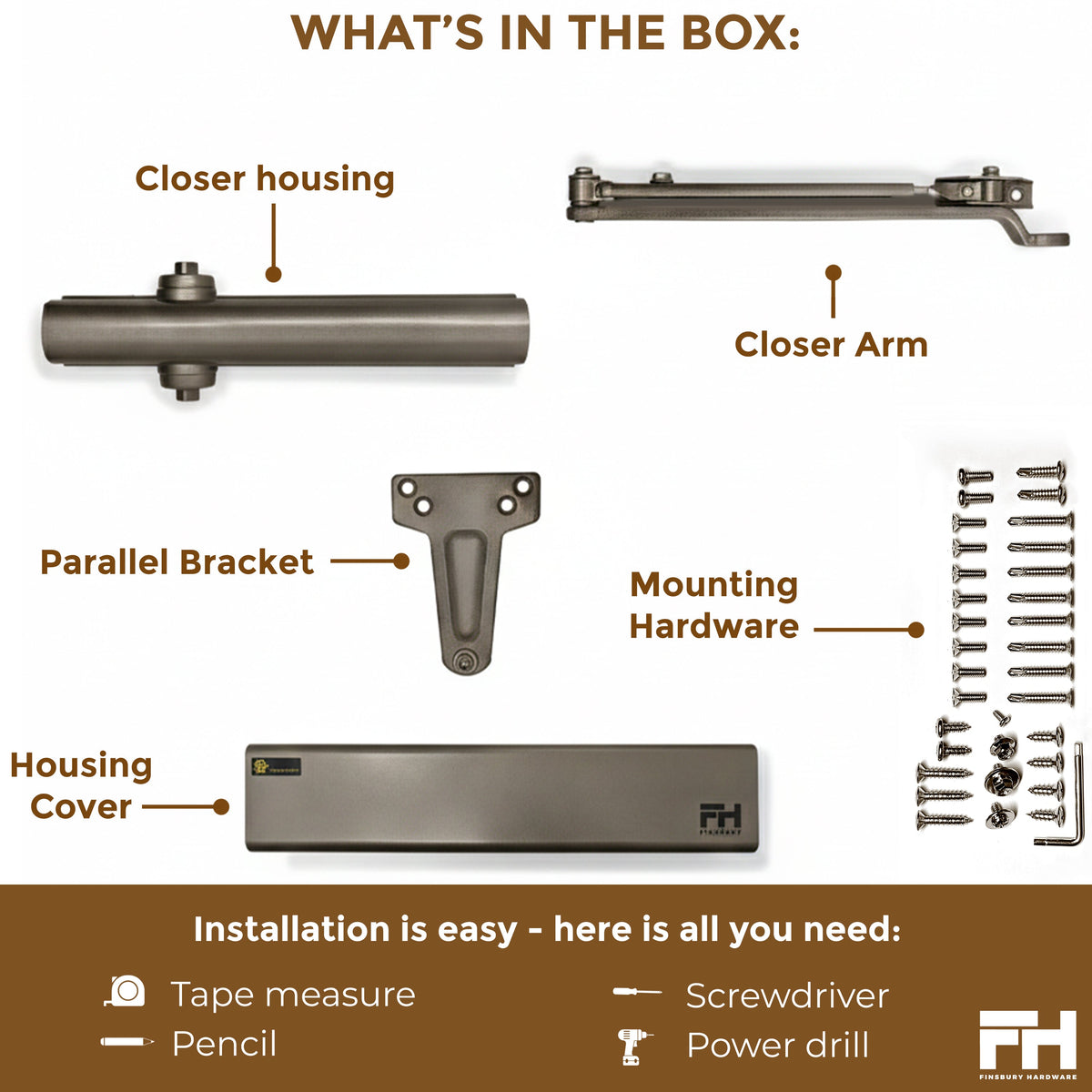 Heavy Duty Aluminum Commercial Door Closer - Duronotic Finsbury Hardware Hardware