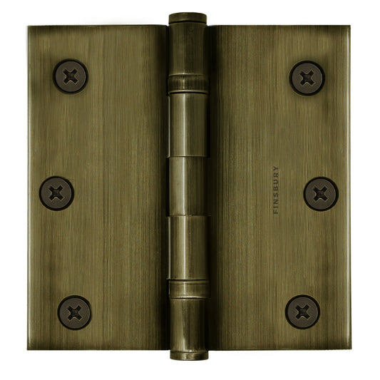 3x3 Inch Solid Brass Ball Bearing Door Hinge - Antique Brass Finsbury Hardware Ball Bearing Hinges