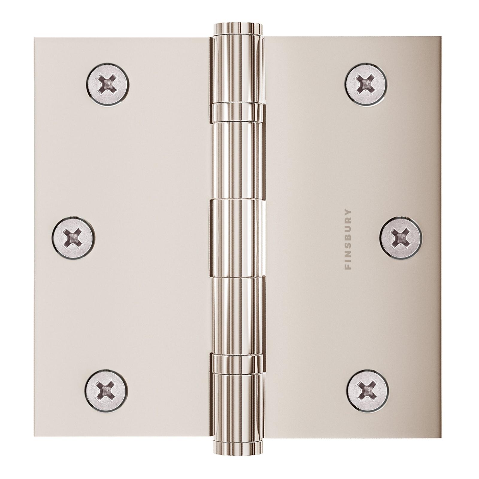 3.5 x 3.5 Inch Solid Brass Ball Bearing Door Hinge - Polished Nickel Finsbury Hardware Ball Bearing Hinges