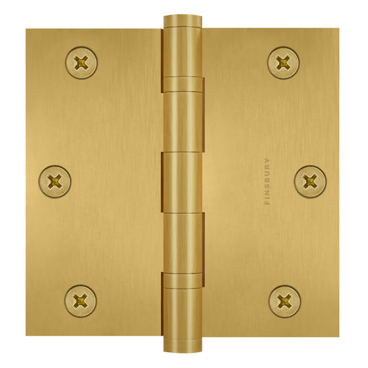 3x3 Inch Solid Brass Ball Bearing Door Hinge - Satin Brass Finsbury Hardware Ball Bearing Hinges