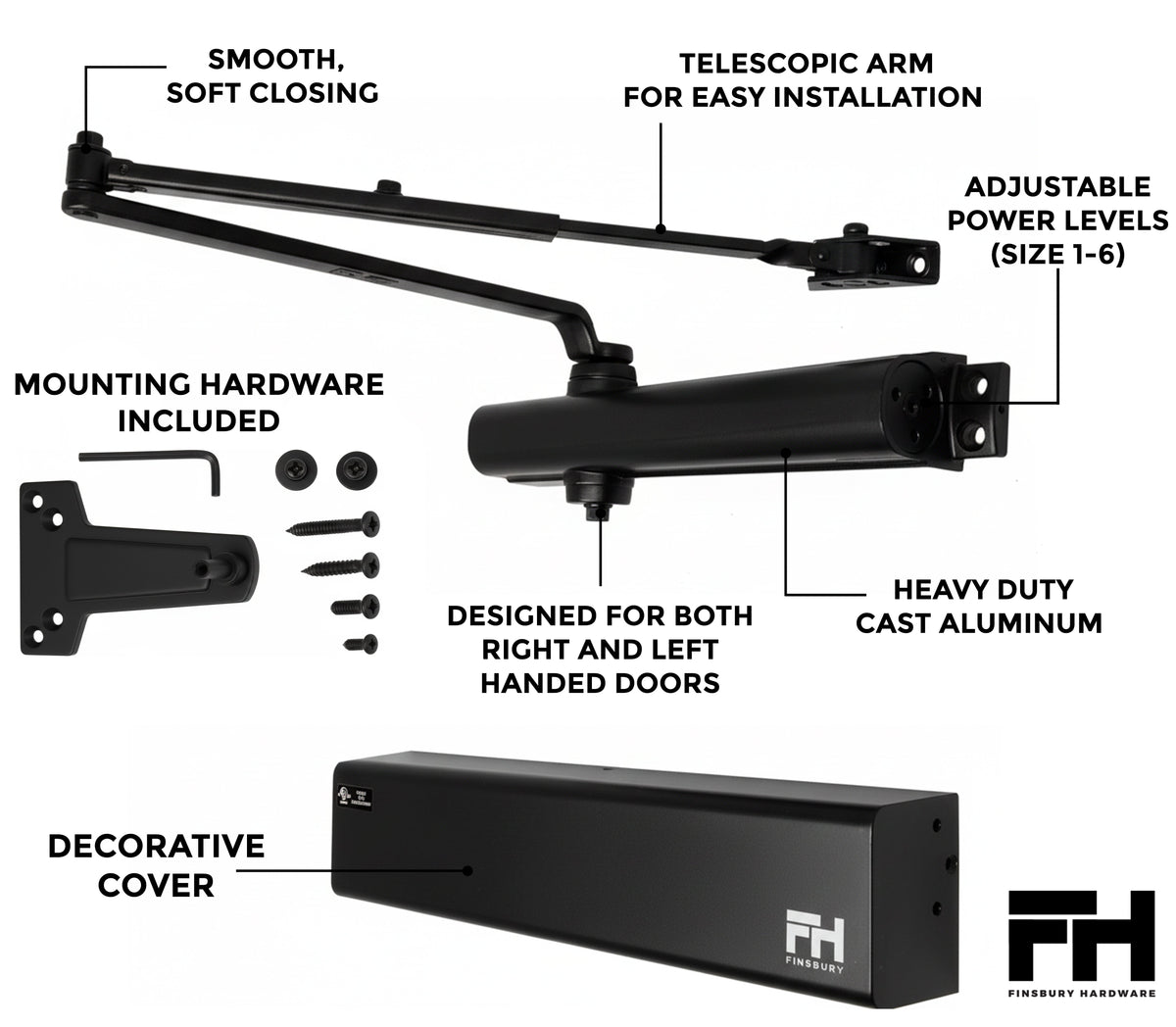 Heavy Duty Aluminum Commercial Door Closer - Matte Black Finsbury Hardware Hardware