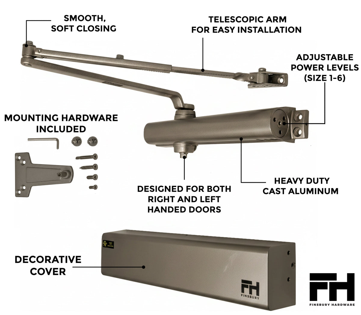 Heavy Duty Aluminum Commercial Door Closer - Duronotic Finsbury Hardware Hardware
