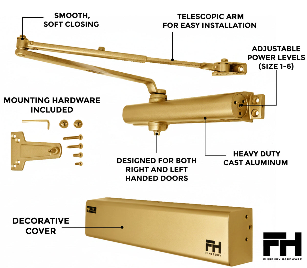 Heavy Duty Aluminum Commercial Door Closer - Gold Finsbury Hardware Hardware