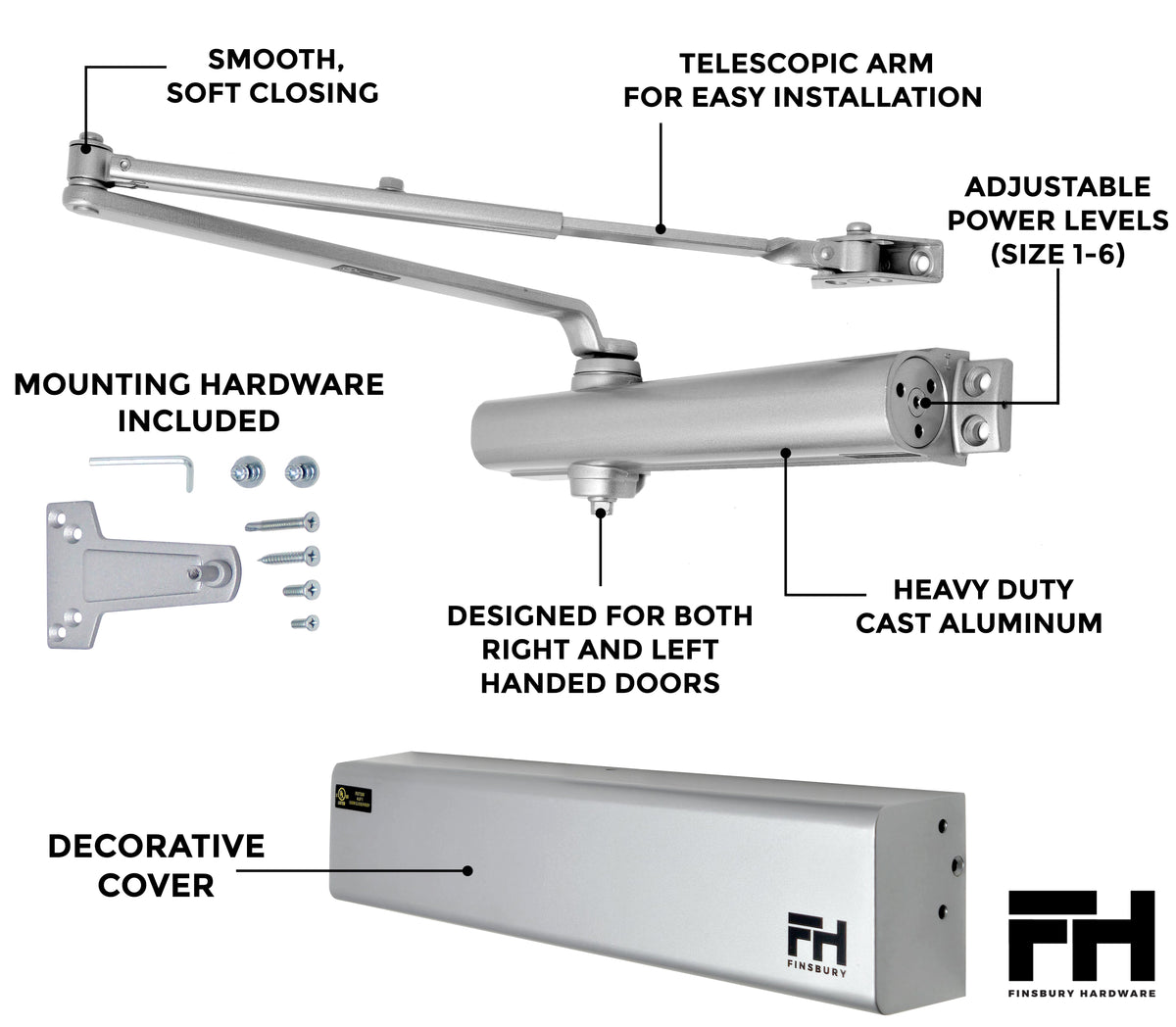 Heavy Duty Aluminum Commercial Door Closer - Aluminum Finsbury Hardware Hardware