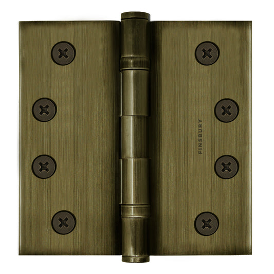 4.5 x 4.5 Inch Solid Brass Ball Bearing Door Hinge - Antique Brass Finsbury Hardware Ball Bearing Hinges