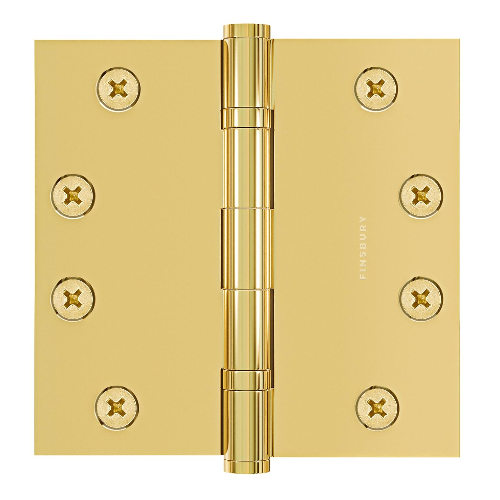 4.5 x 4.5 Inch Solid Brass Ball Bearing Door Hinge - Non Lacquered Polished Brass Finsbury Hardware Ball Bearing Hinges
