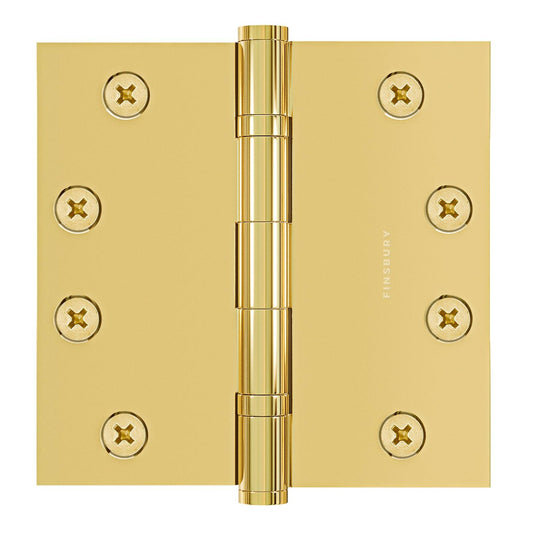 4.5 x 4.5 Inch Solid Brass Ball Bearing Door Hinge - Non Lacquered Polished Brass Finsbury Hardware Ball Bearing Hinges