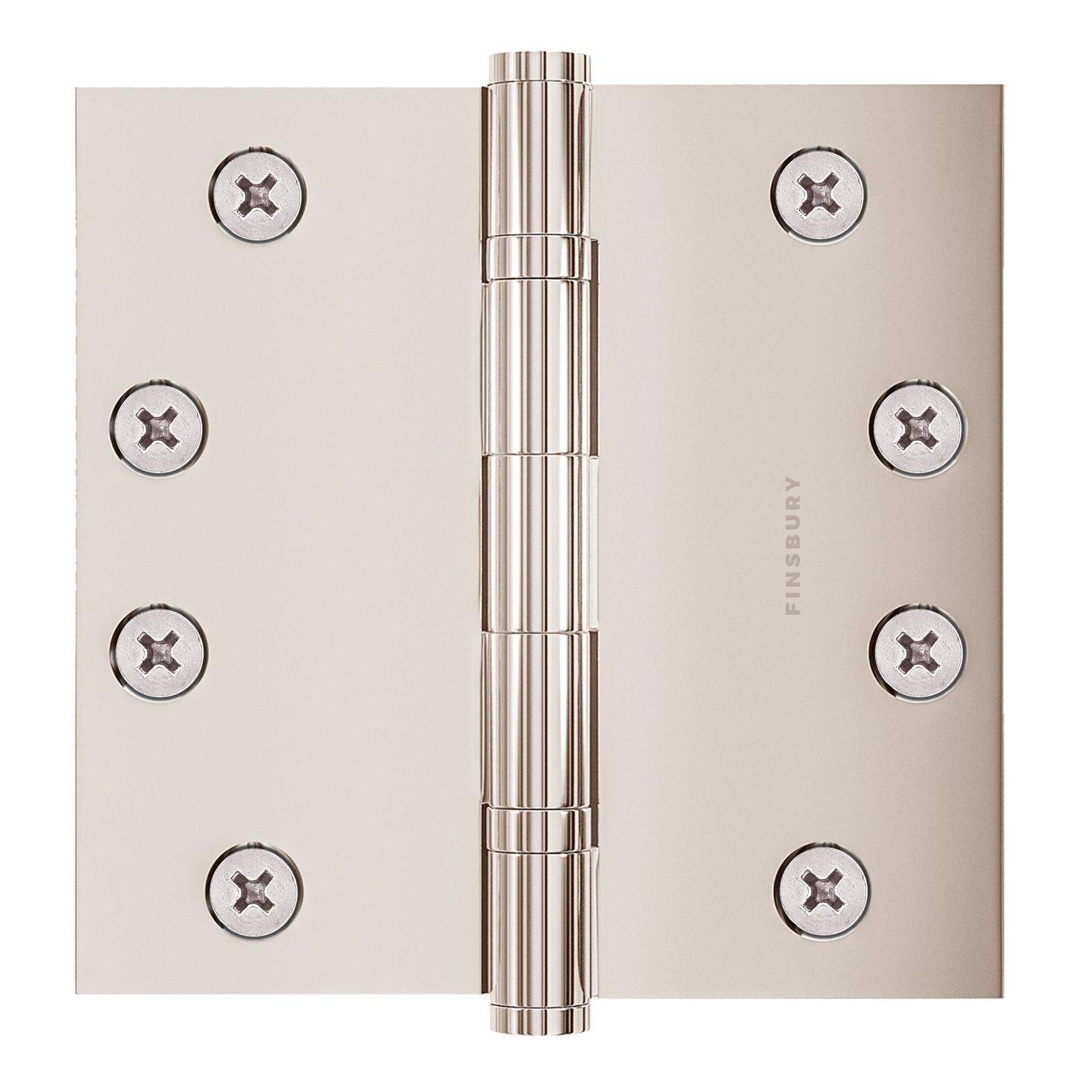 4.5 x 4.5 Inch Solid Brass Ball Bearing Door Hinge - Polished Nickel Finsbury Hardware Ball Bearing Hinges