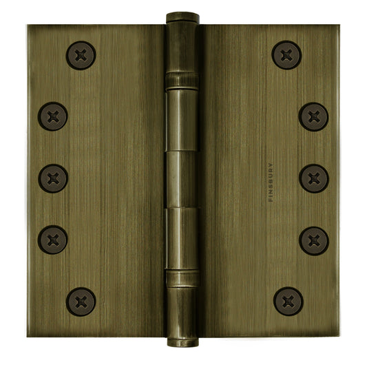 5x5 Inch Solid Brass Ball Bearing Door Hinge - Antique Brass Finsbury Hardware Ball Bearing Hinges