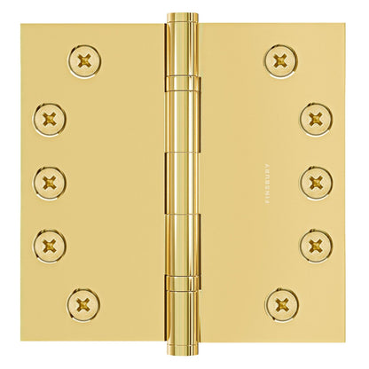 5x5 Inch Solid Brass Ball Bearing Door Hinge - Polished Brass Finsbury Hardware Ball Bearing Hinges
