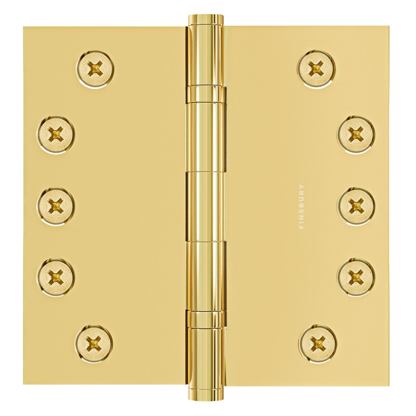 5x5 Inch Solid Brass Ball Bearing Door Hinge - Non Lacquered Polished Brass Finsbury Hardware Ball Bearing Hinges