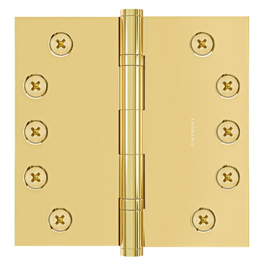 5x5 Inch Solid Brass Ball Bearing Door Hinge - Non Lacquered Polished Brass Finsbury Hardware Ball Bearing Hinges