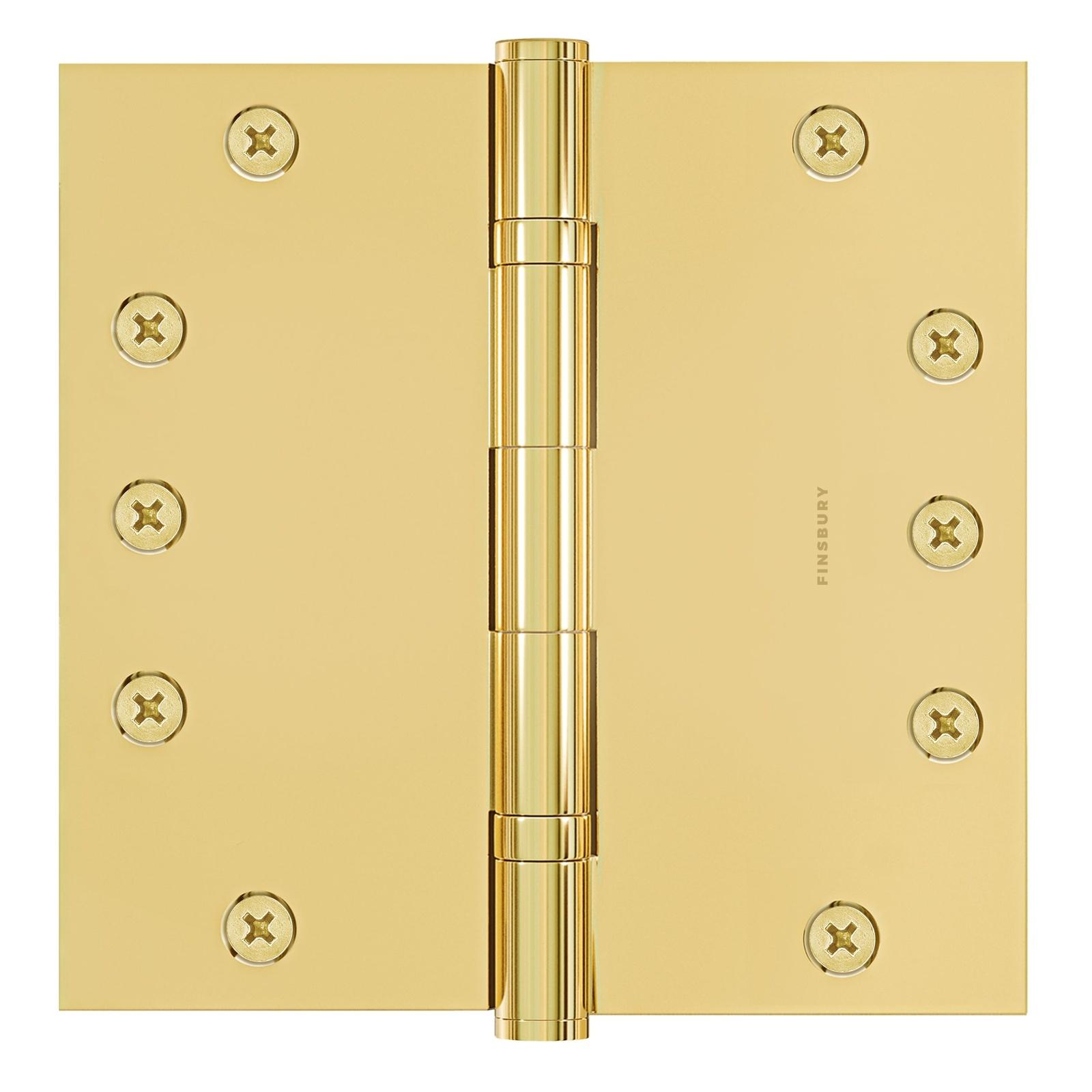 6x6 Inch Solid Brass Ball Bearing Door Hinge - Non Lacquered Polished Brass Finsbury Hardware Ball Bearing Hinges
