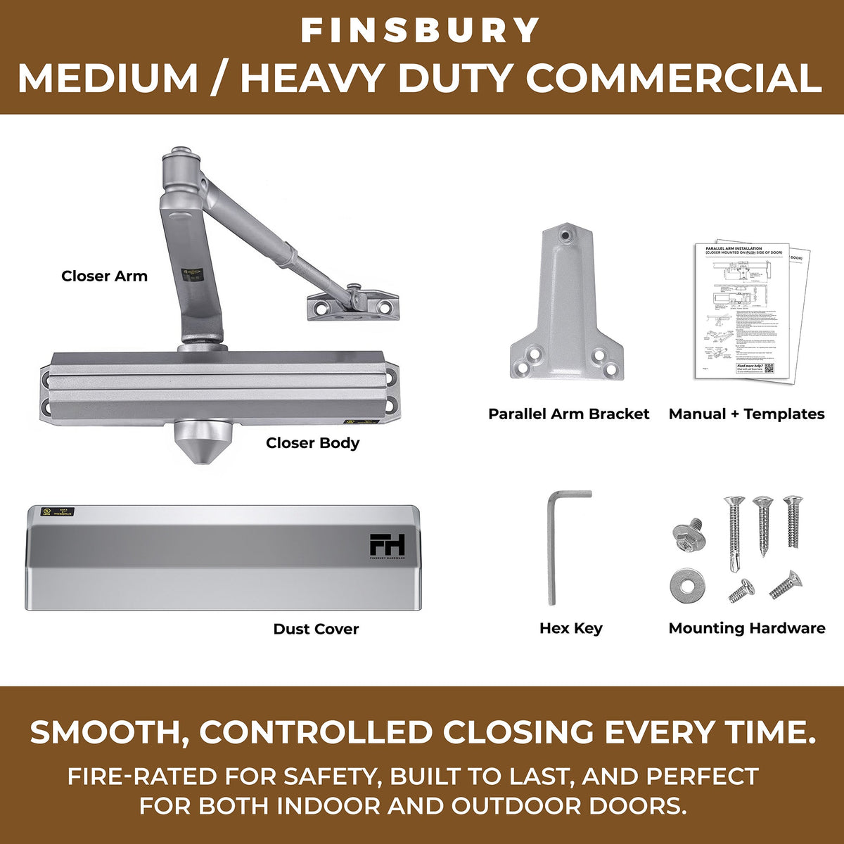 Medium/Heavy Duty Door Closer - Aluminum Finish Finsbury Hardware Hardware