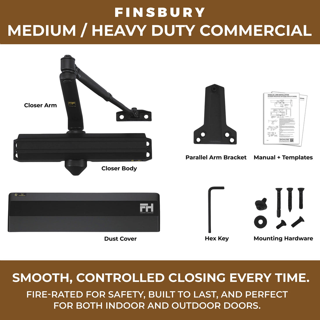 Medium/Heavy Duty Door Closer - Matte Black Finish Finsbury Hardware Hardware