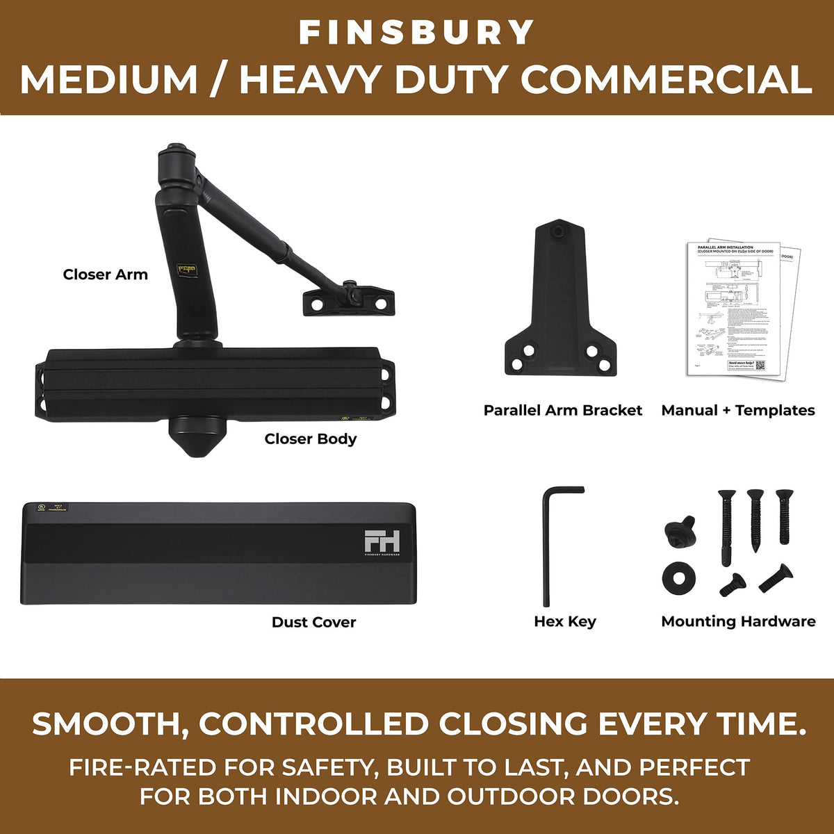 Medium/Heavy Duty Door Closer - Matte Black Finish Finsbury Hardware Hardware