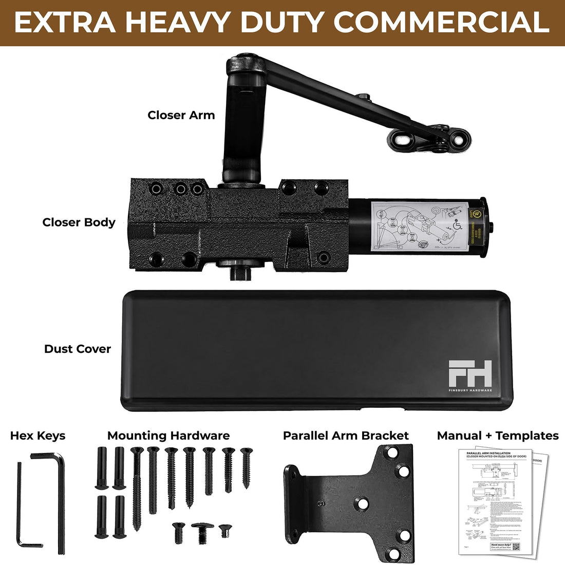Extra Heavy Duty Commercial Door Closer Cast Iron - Matte Black Finish Finsbury Hardware Hardware