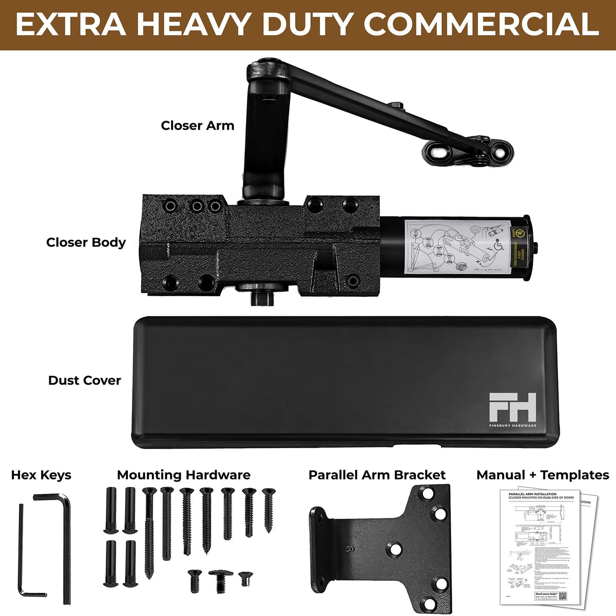 Extra Heavy Duty Commercial Door Closer Cast Iron - Matte Black Finish Finsbury Hardware Hardware