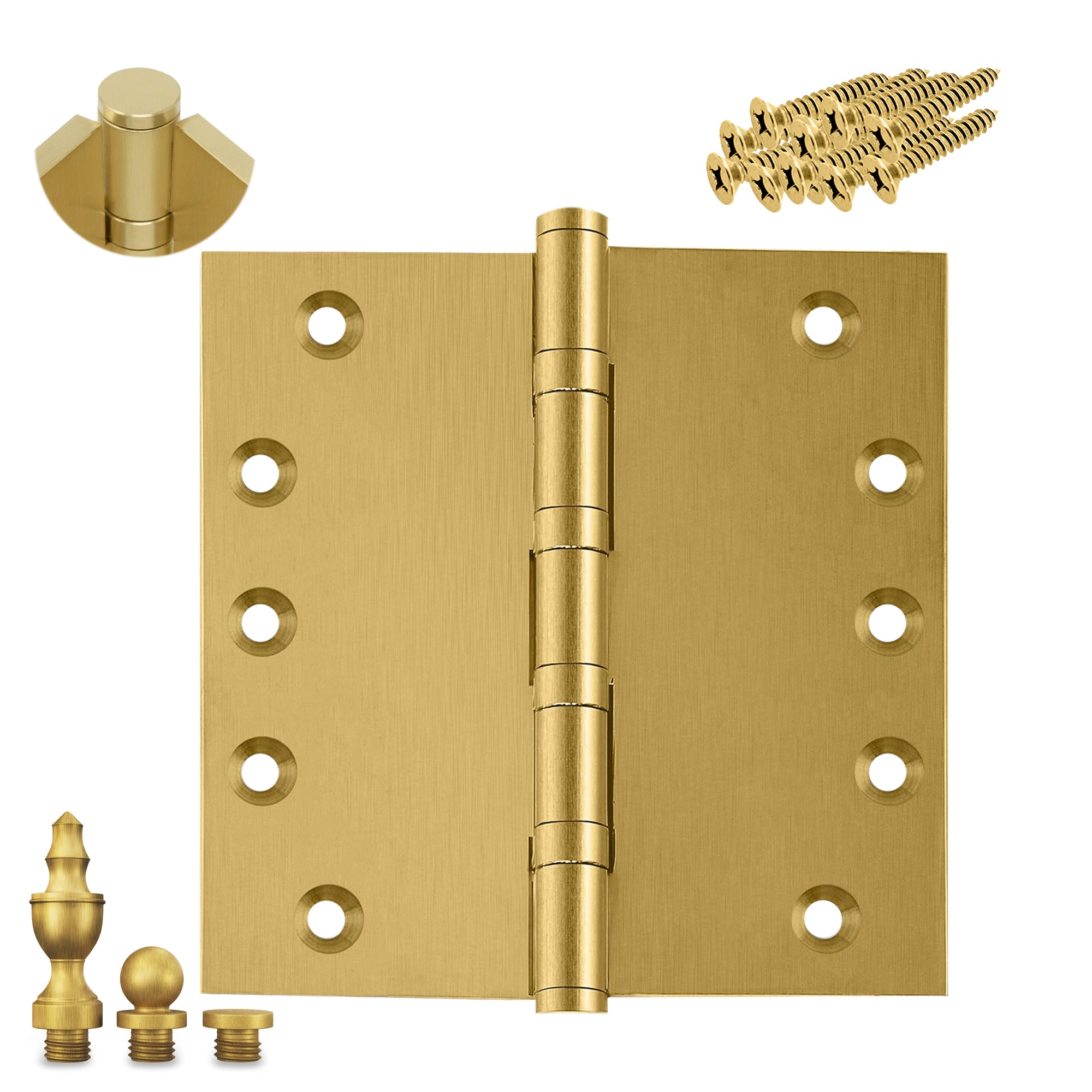 5x5 Inch Solid Brass Ball Bearing Entrance Door Hinge - Satin Brass (Super Heavy Duty 5MM) Finsbury Hardware Ball Bearing Hinges