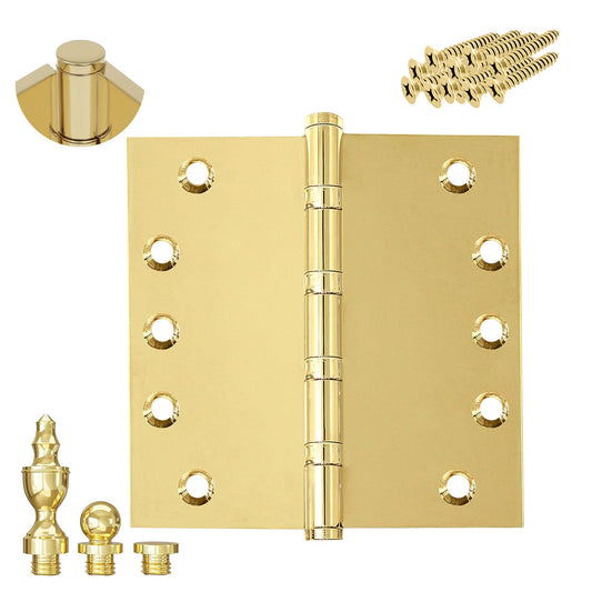 5x5 Inch Solid Brass Ball Bearing Entrance Door Hinge - Polished Brass (Super Heavy Duty 5MM) Finsbury Hardware Ball Bearing Hinges