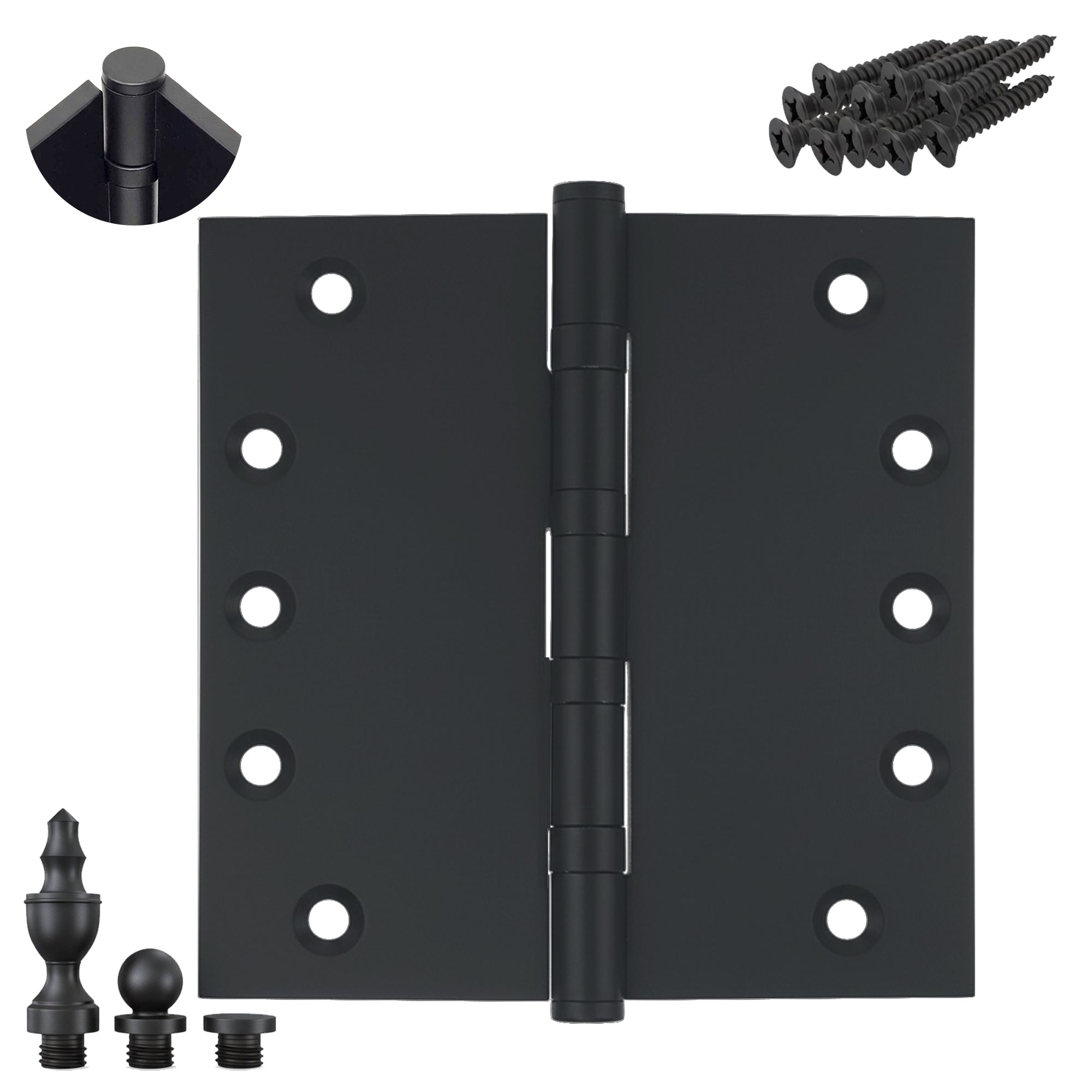 5x5 Inch Solid Brass Ball Bearing Entrance Door Hinge - Matte Black (Super Heavy Duty 5MM) Finsbury Hardware Ball Bearing Hinges