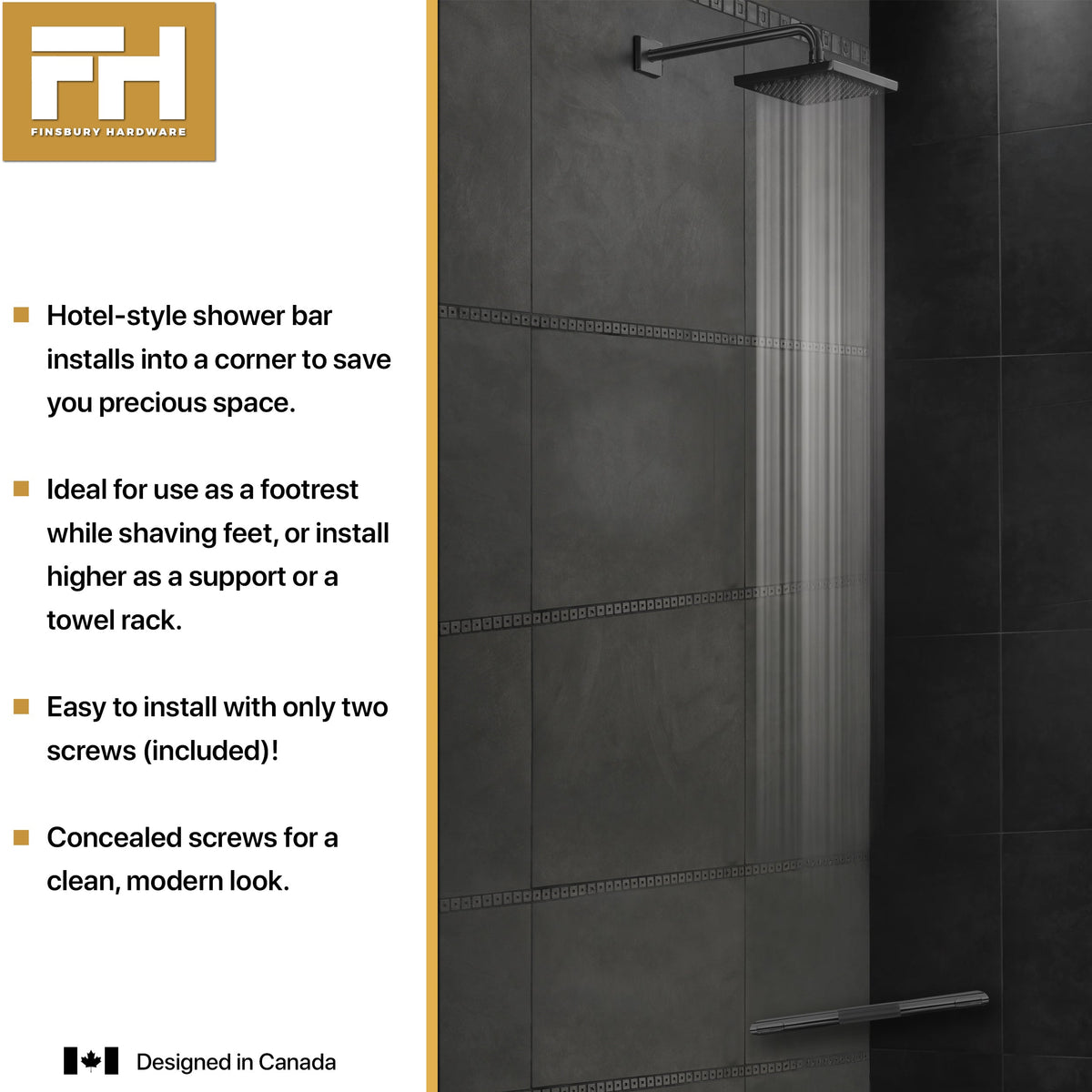 Hotel Style Shower Bar Footrest - Matte Black Finish Finsbury Hardware Hardware