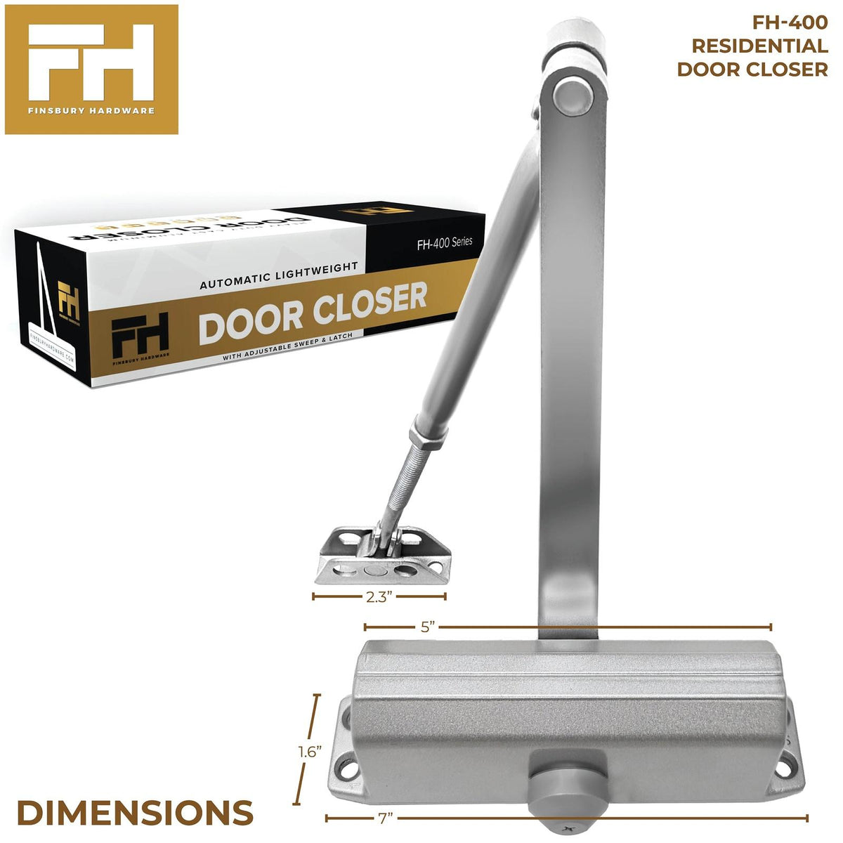 Lightweight Aluminum Door Closer - Size 3 Finsbury Hardware Hardware