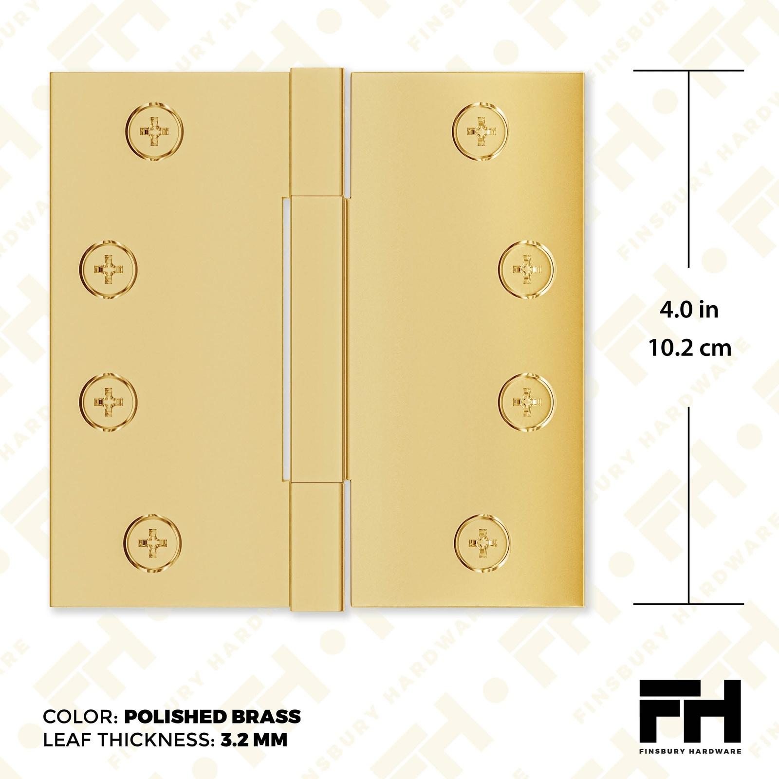 4x4 Inch Solid Brass Square Barrel Door Hinge - Polished Brass Finsbury Hardware Square Barrel Hinges