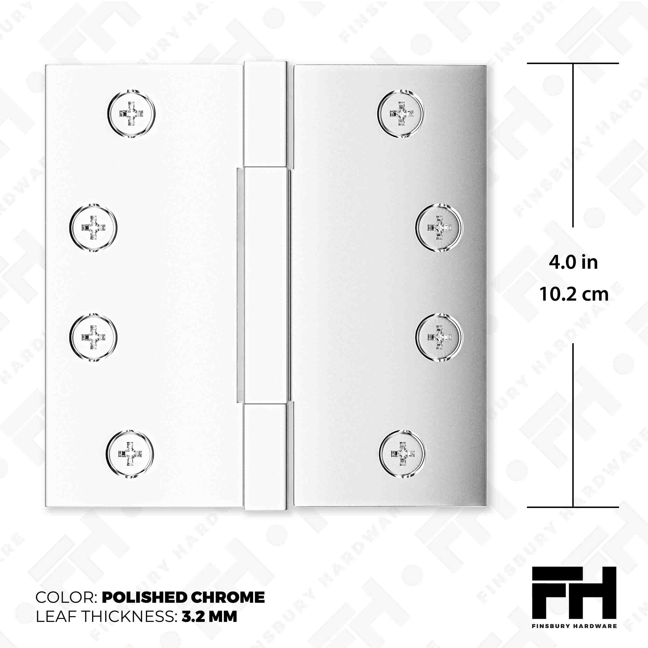4x4 Inch Solid Brass Square Barrel Door Hinge - Polished Chrome Finsbury Hardware Square Barrel Hinges