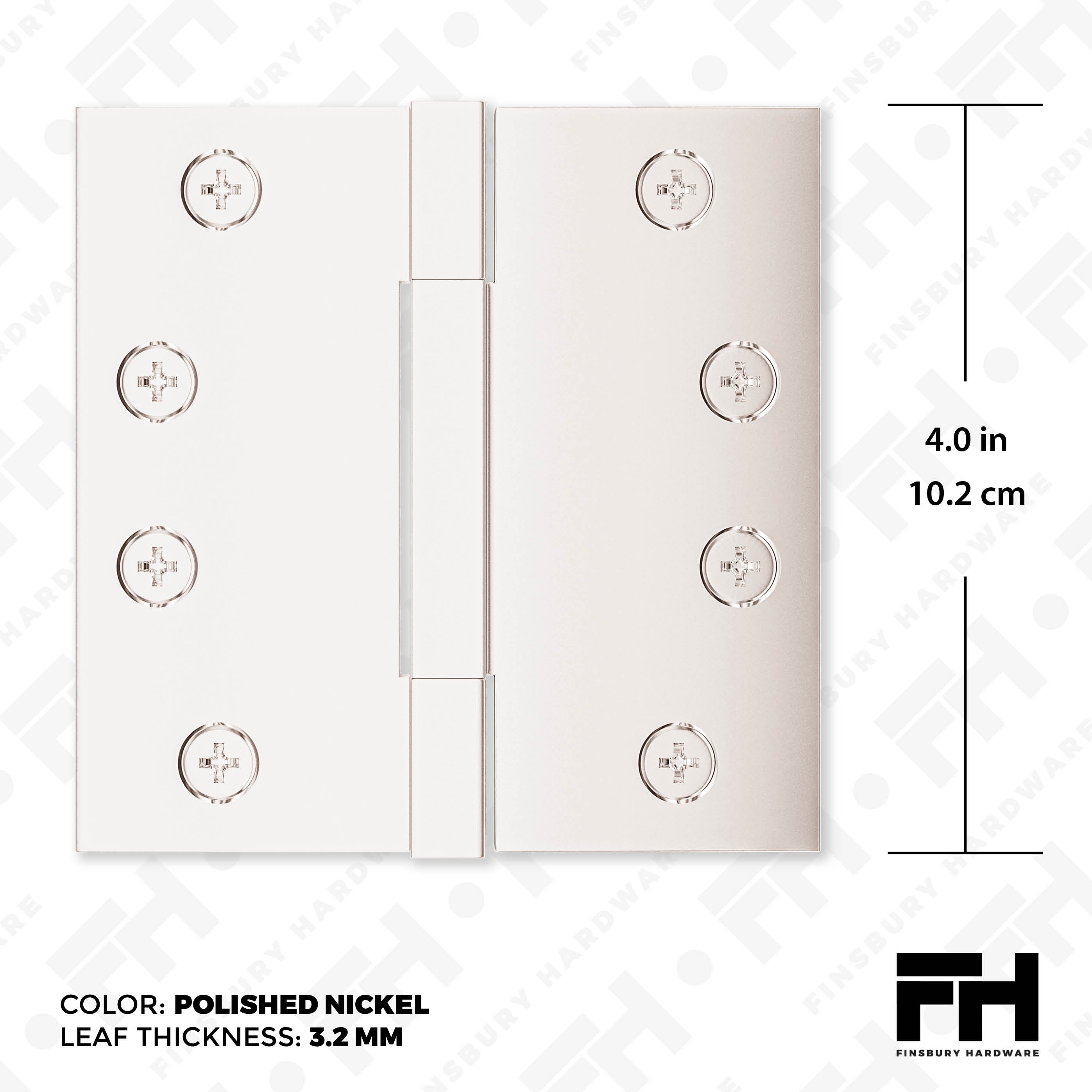 4x4 Inch Solid Brass Square Barrel Door Hinge - Polished Nickel Finsbury Hardware Square Barrel Hinges