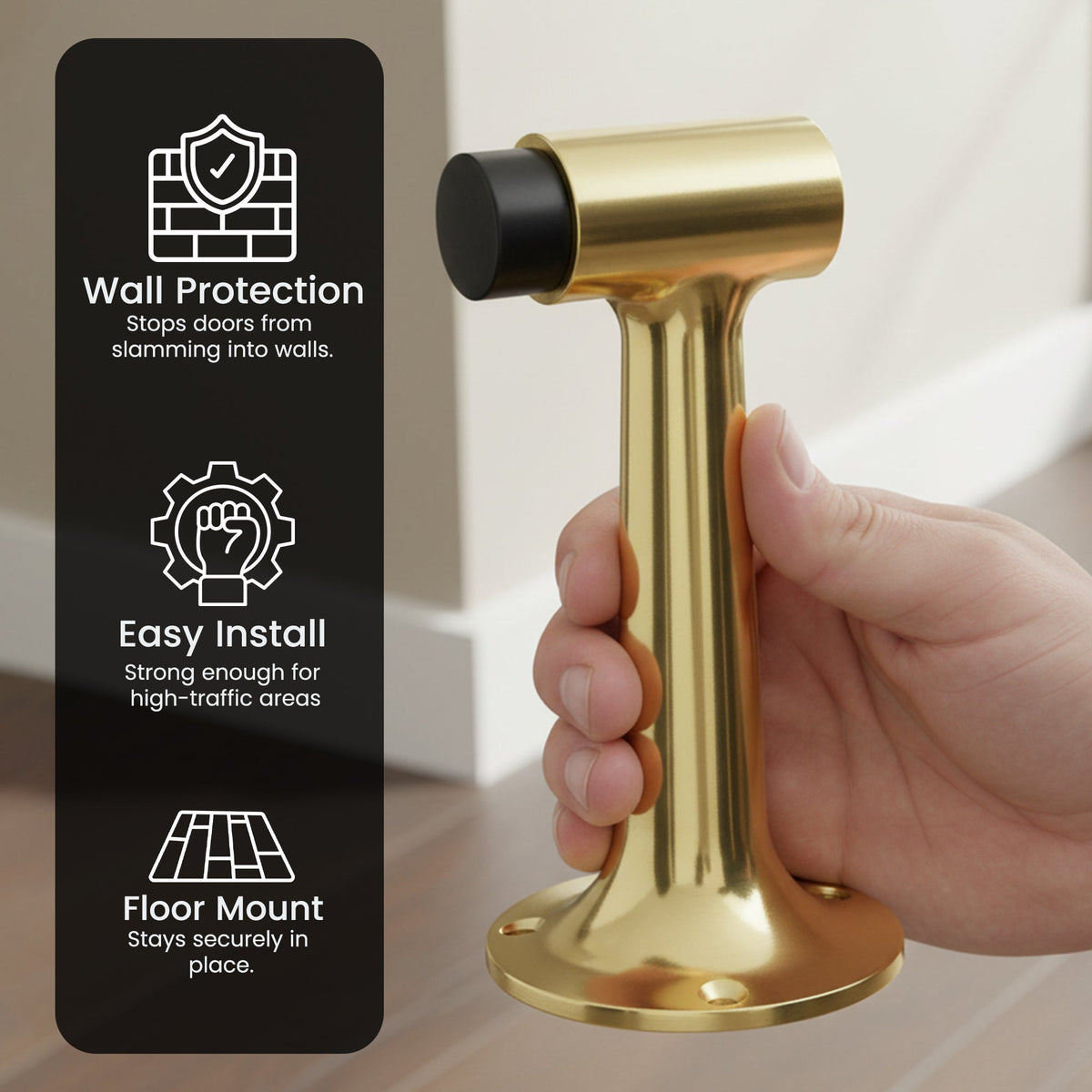 Heavy Duty 6″ Floor-Mount Door Stop – Solid Brass, Commercial Grade (Polished Brass) Finsbury Hardware Commercial Hardware