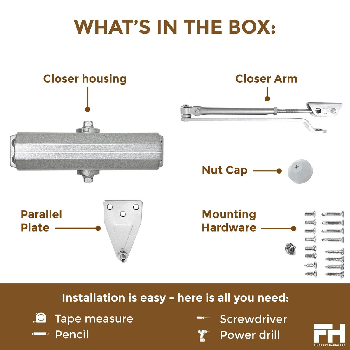 Lightweight Aluminum Door Closer - Size 3 Finsbury Hardware Hardware