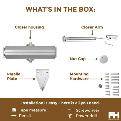 Lightweight Aluminum Door Closer - Size 3 Finsbury Hardware Hardware