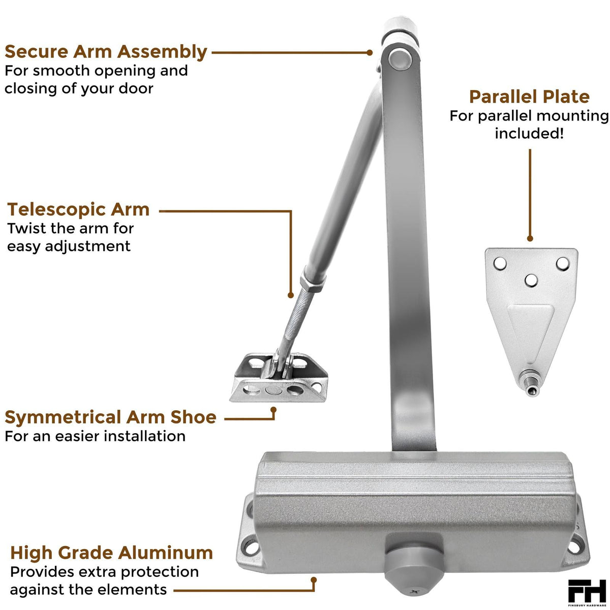 Lightweight Aluminum Door Closer - Size 3 Finsbury Hardware Hardware