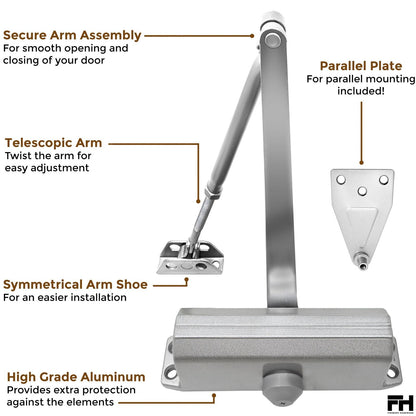 Lightweight Aluminum Door Closer - Size 3 Finsbury Hardware Hardware
