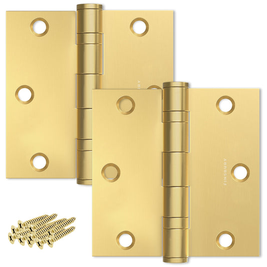 Matte Gold 3.5 x 3.5" NRP Steel Ball Bearing Hinge - Residential Door Hinge - 2 Pack Finsbury Hardware Ball Bearing Hinges