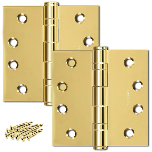 Polished Gold 4x4" NRP Steel Ball Bearing Hinge - Residential Door Hinge - 2 Pack Finsbury Hardware Ball Bearing Hinges