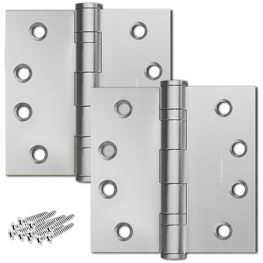 Matte Silver 4x4" NRP Steel Ball Bearing Hinge - Residential Door Hinge - 2 Pack Finsbury Hardware Ball Bearing Hinges
