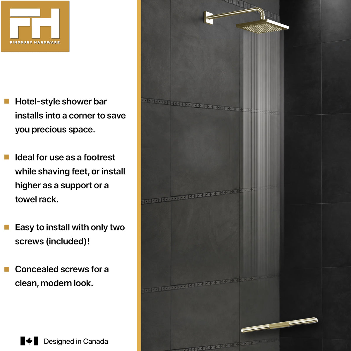 Hotel Style Shower Bar Footrest - Polished Brass Finish Finsbury Hardware Hardware
