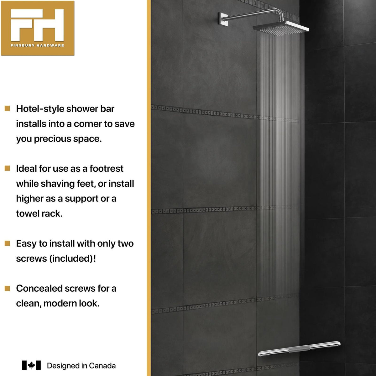 Hotel Style Shower Bar Footrest - Chrome Finish Finsbury Hardware Hardware