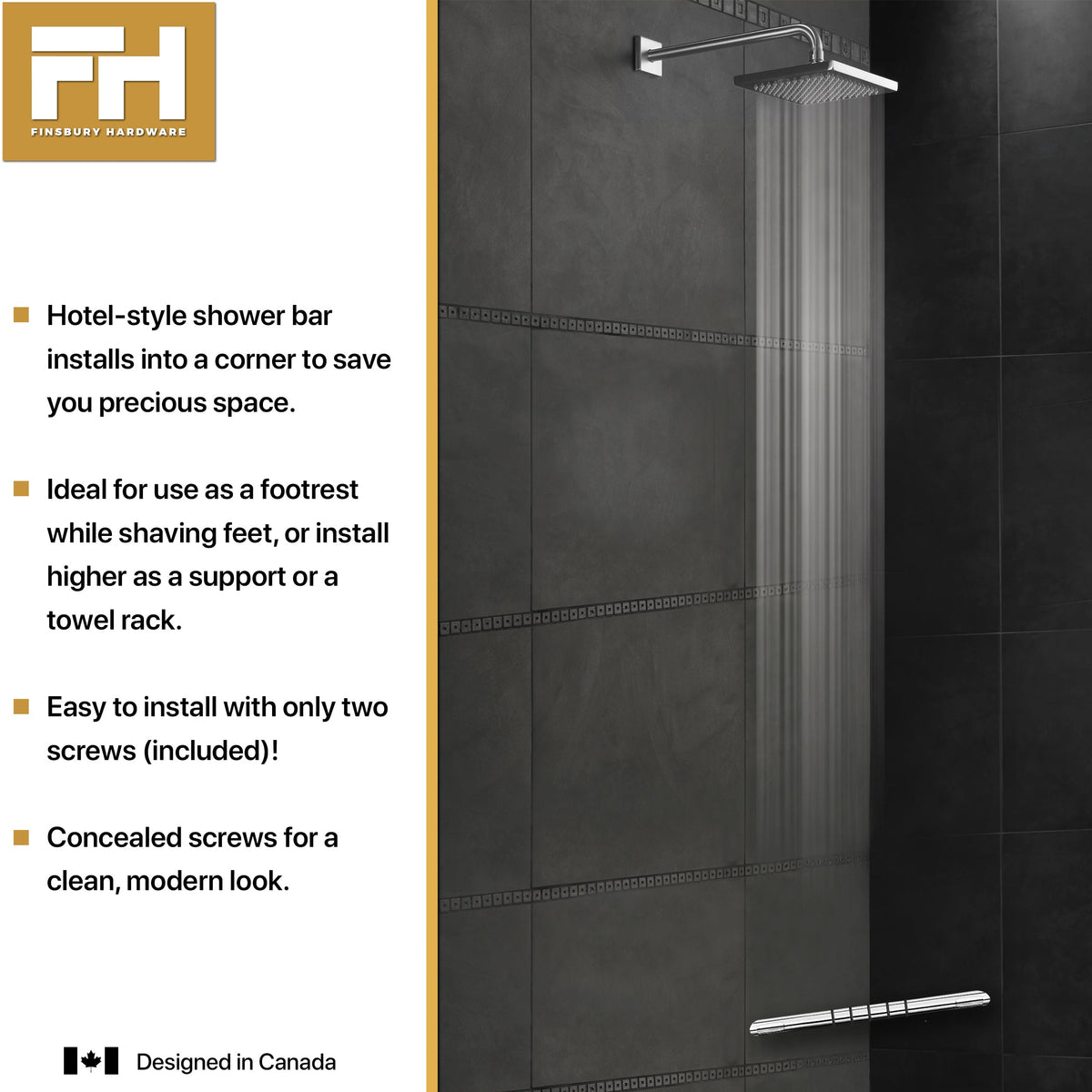 Hotel Style Shower Bar Footrest - Polished Chrome with Grip Finsbury Hardware Hardware