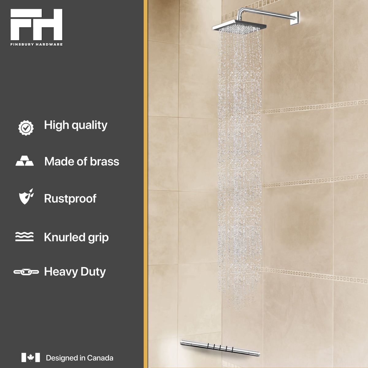 Hotel Style Shower Bar Footrest - Polished Chrome with Grip Finsbury Hardware Hardware