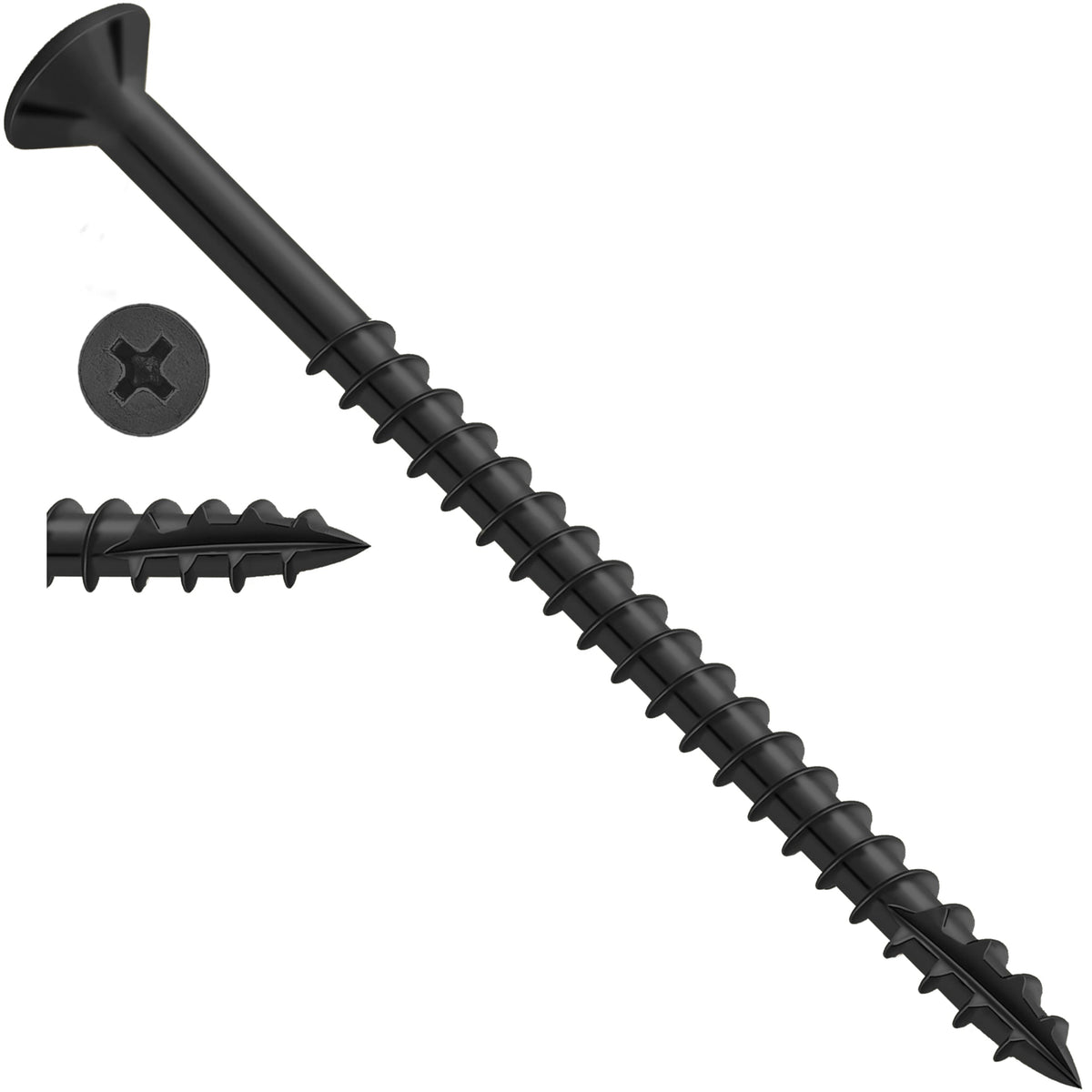 #12 x 3 Inch Steel Self Tapping Wood Screws, 25 Pack - Black Finsbury Hardware